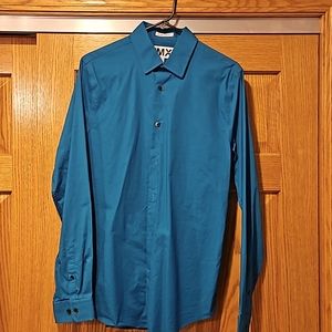 Express Men's 1MX Extra Slim Long Sleeve Dress Shirt | Turquoise, Size Medium